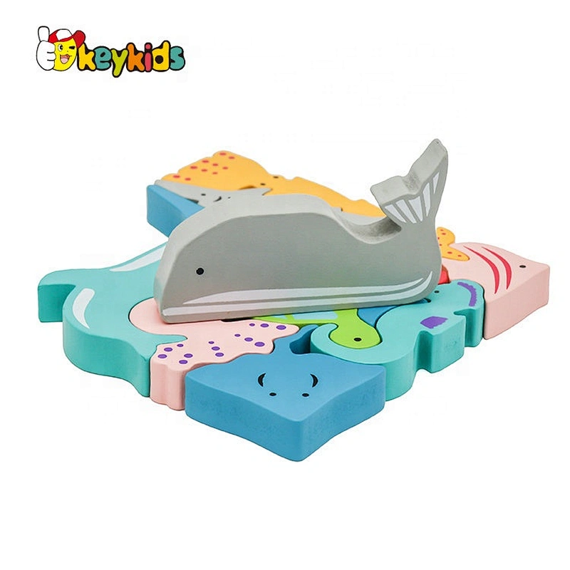2021 Customize colored wooden fish block puzzle for kids W14A252