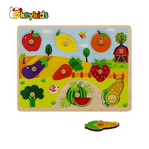 2019 New design baby educational wooden fruit puzzle with knob W14M154