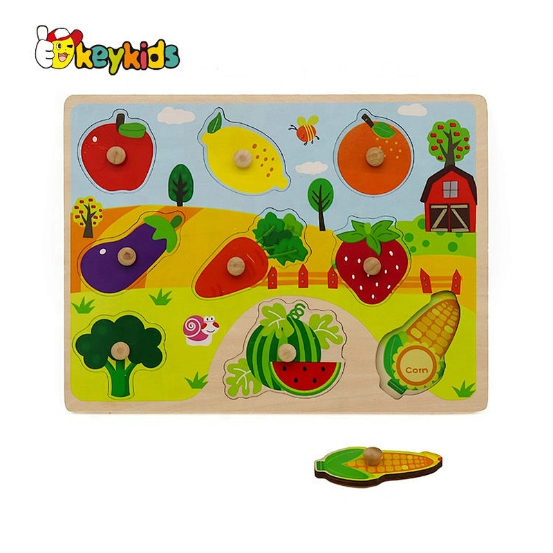 2019 New design baby educational wooden fruit puzzle with knob W14M154