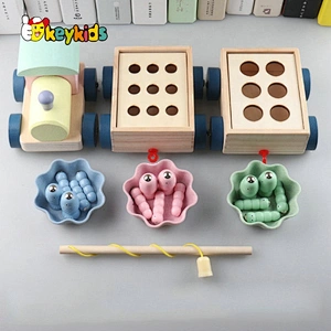 2021 New released educational kids wooden truck toy with magnetic fishiing game W05C146