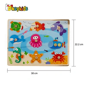 2019 New design baby preschool wooden sea animal puzzle with knob W14M156