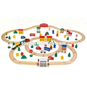Customize 100pcs educational wooden toy train track for kids W04C080D