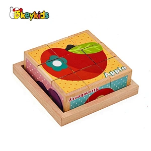 2019 New design 9 pieces kids wood cube puzzle for early education W14F058