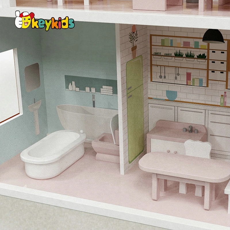 New hottest girls miature wooden dollhouse with stairs inside W06A417