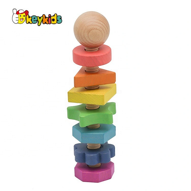 2021 Customize educational wooden rainbow nut toy for kids W03C037
