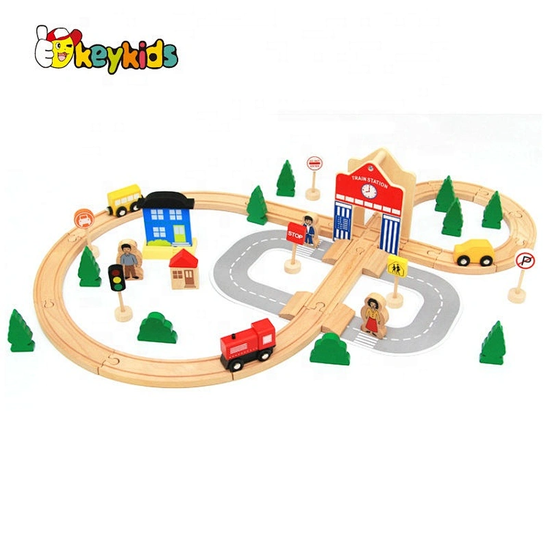 Customize 100pcs educational wooden toy train track for kids W04C080D