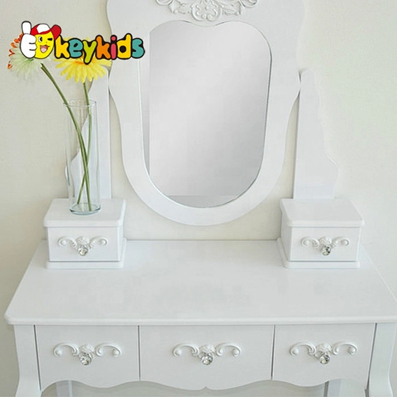 Fashion Modern White Wooden Makeup Play Set With Stool And Mirror W08H018