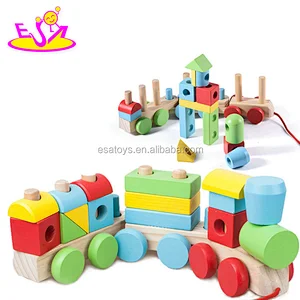 New hottest educational stacking wooden toy block train for kids W05C091