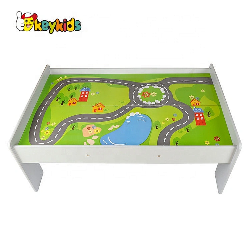 New design white wooden train activity tables for kids W04C178B
