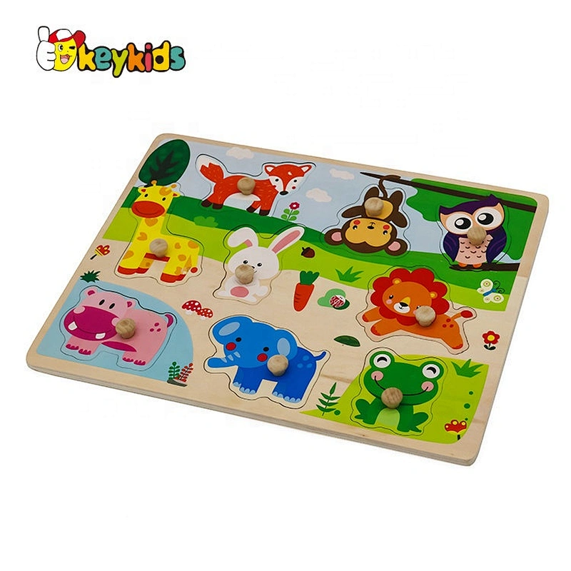 2019 New design baby educational wooden animal jigsaw puzzles with knob W14M153