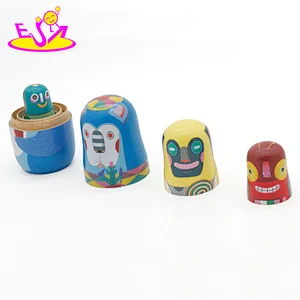 Handmade cartoon wooden Russian nesting doll set for children W06D111