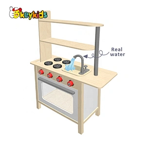 New design kids interactive play wooden cooking play set with real water W10C626