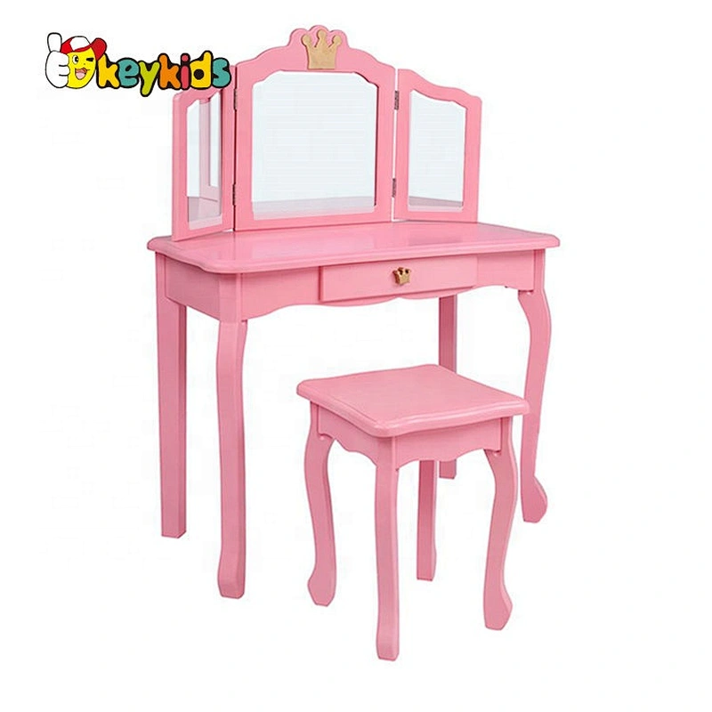 On sale children blue wooden dressing table set with mirror W08H126C