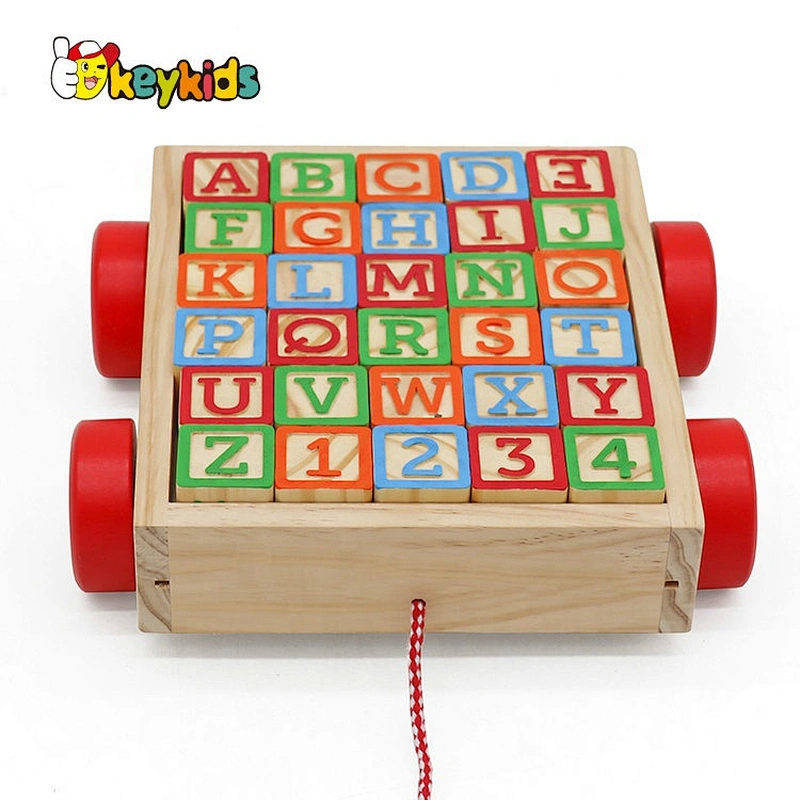 2021 Customize preschool wooden pull along blocks wagon for kids W13C045