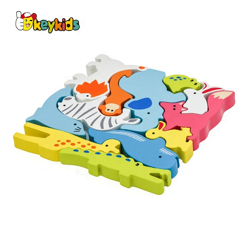 Customize educational wooden animal block puzzle for children W14A253