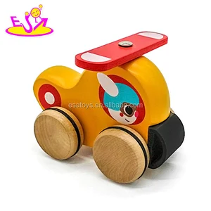 New arrival cartoon kids wooden airplane toys with wheels W04A380
