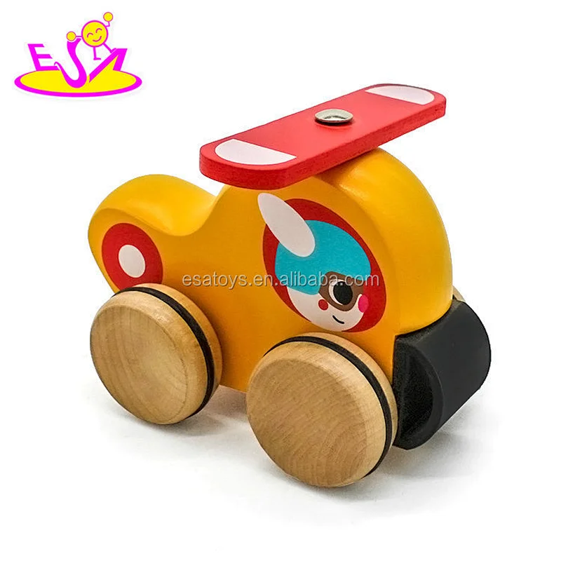 New arrival cartoon kids wooden airplane toys with wheels W04A380