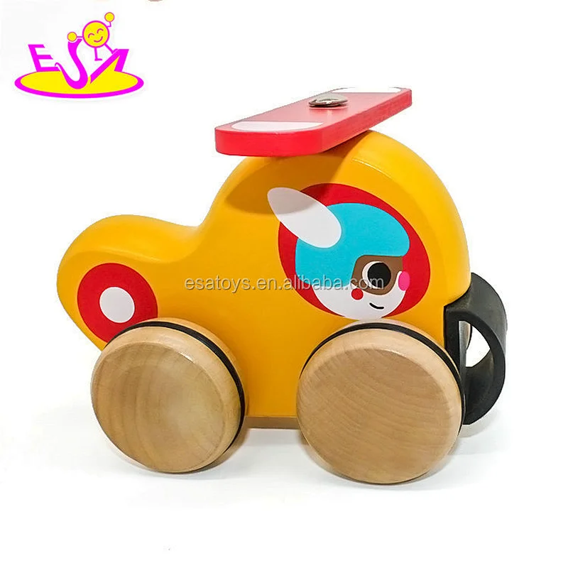 New arrival cartoon kids wooden airplane toys with wheels W04A380