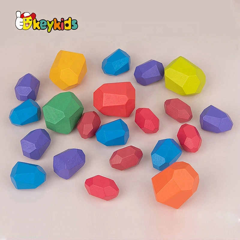 Customize 10 pcs wooden stacking stone blocks for children W13D307