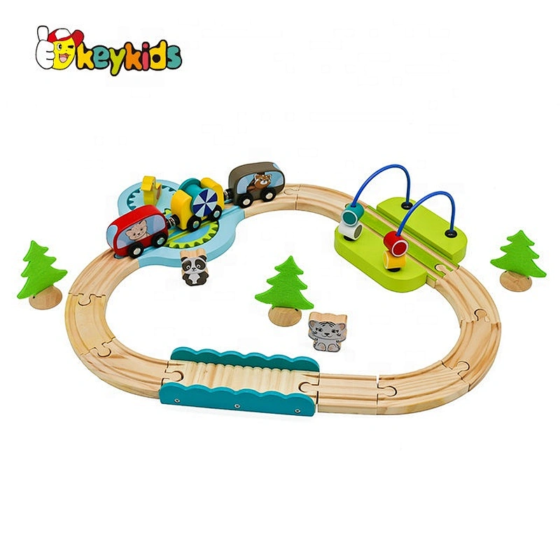2019 Top sale 24 pieces children mini wooden toy railway set for wholesale W04C179