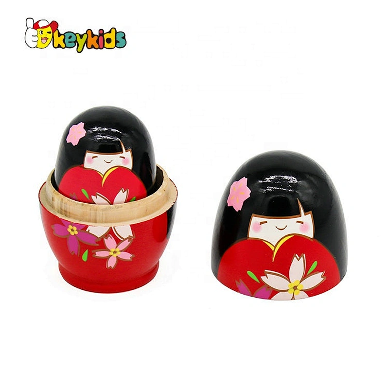 Hand paint 5 in 1 wooden russian stacking dolls with customize W06D149