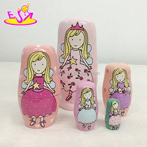 Customize pink wooden russian girls nesting doll for wholesale W06D095