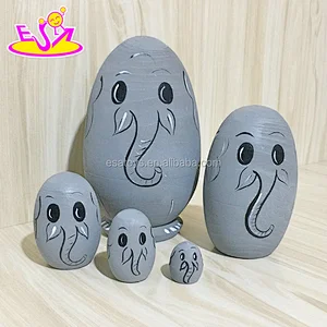 2018 New design children stacking wooden egg nesting doll with cartoon pattern W06D108