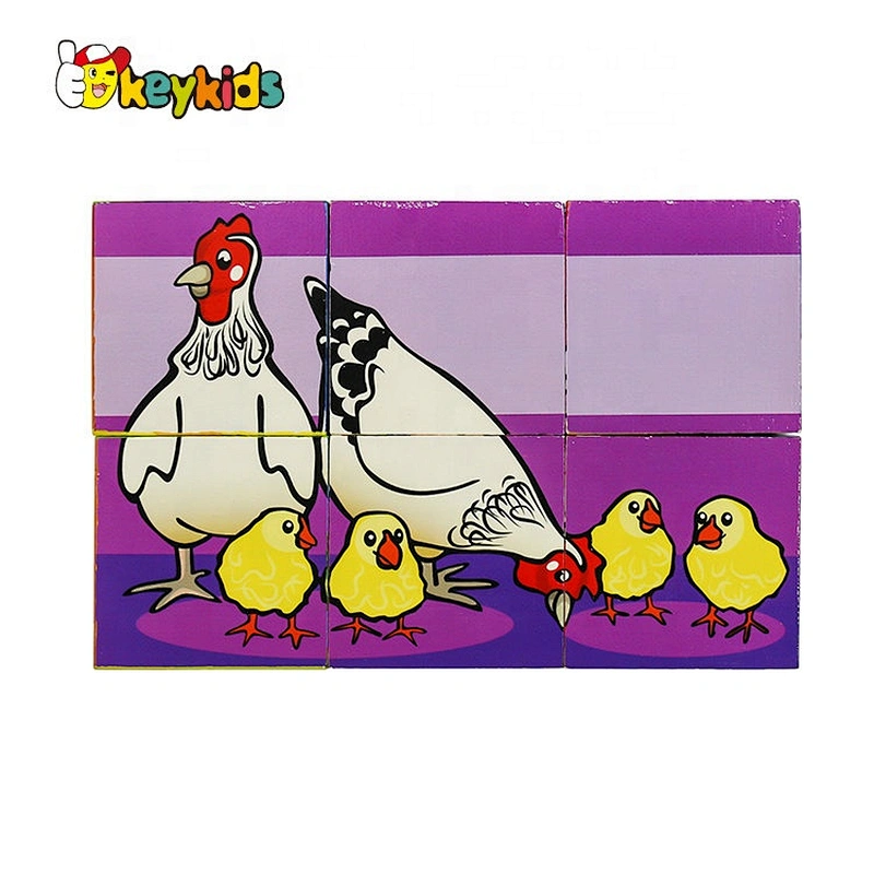 Customize educational 6 piece wooden cube puzzle for children W14F071