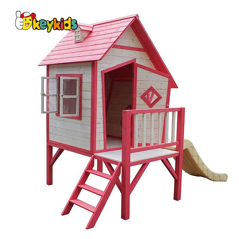 Hot Sale Customizable Kids Outdoor Pink Playhouse Wooden W01D081A
