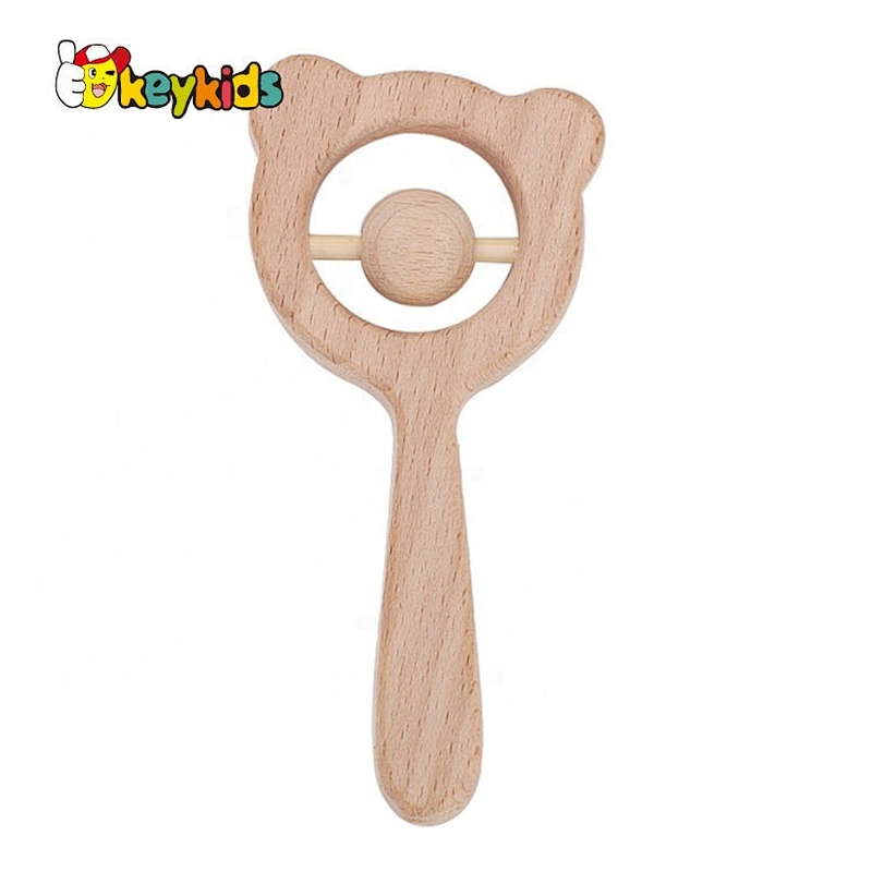 High Quality Natural Wooden Ring Rattle For Newborns W08K283