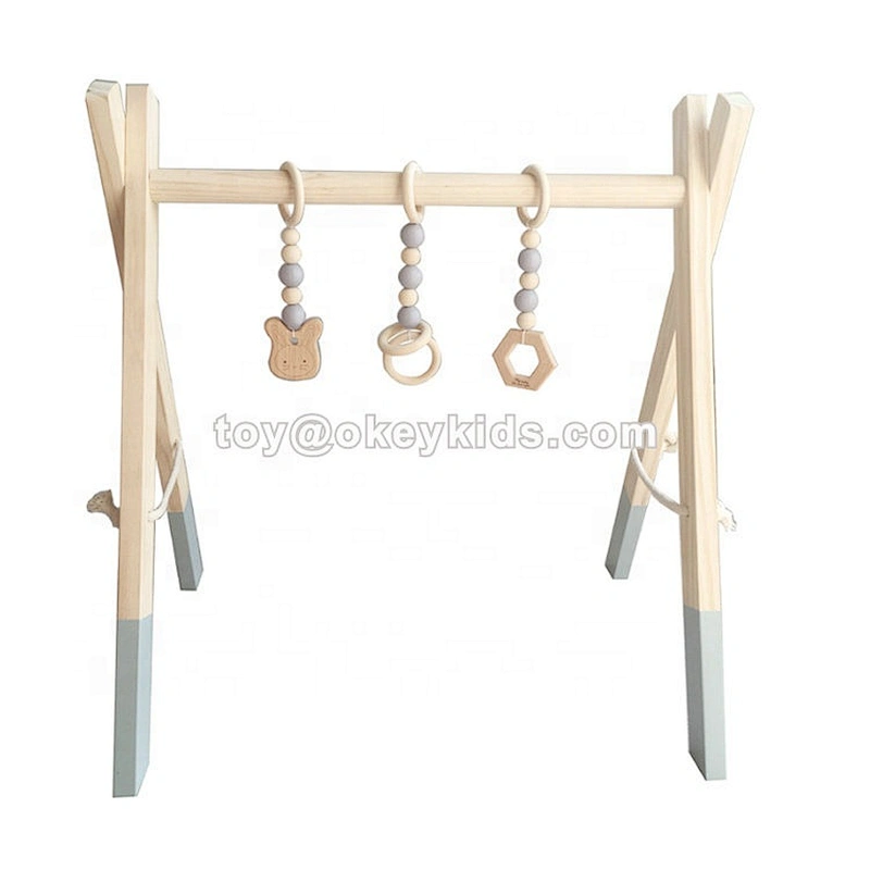 high quality natural wooden infant play gym with teethers W08K288