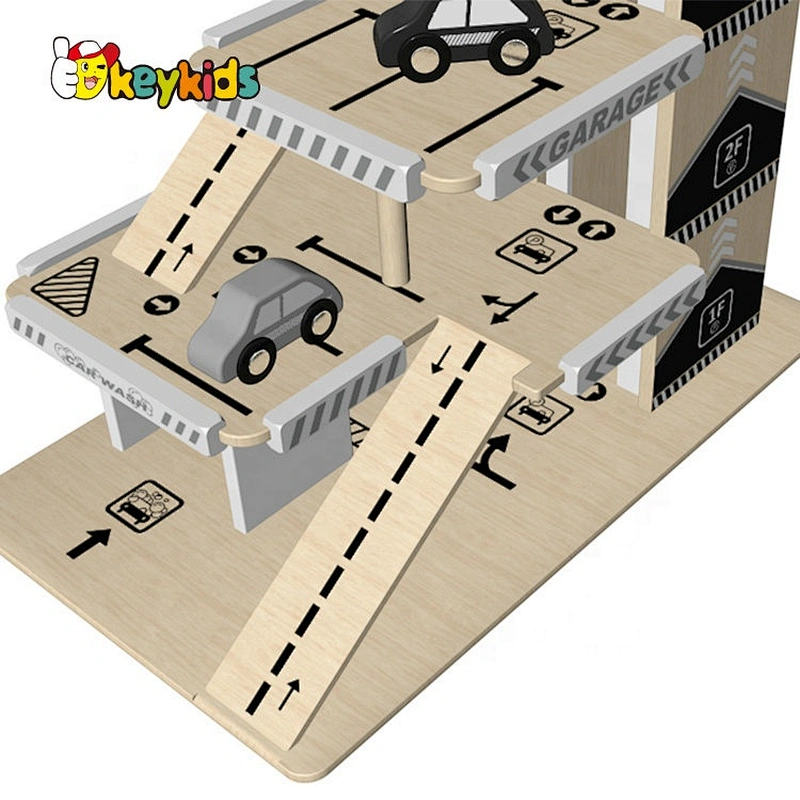 New design interactive pretend play wooden toy parking garage for children W04B009B