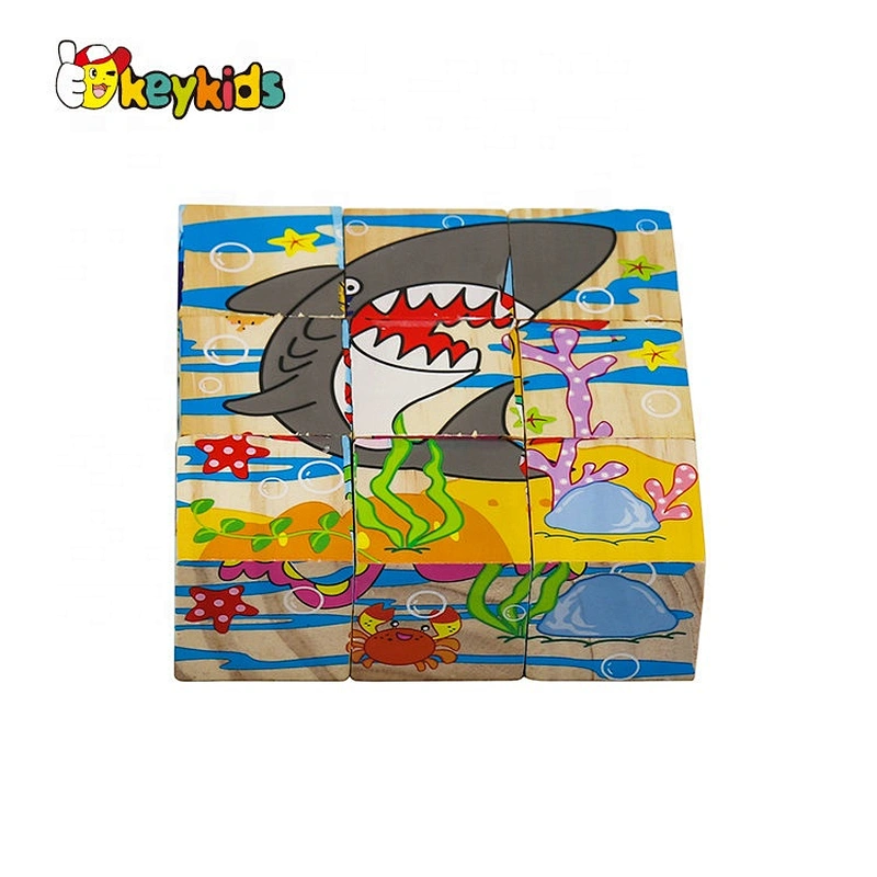 Cusomize 4 sides educational wooden block puzzle cube for kids W14F070