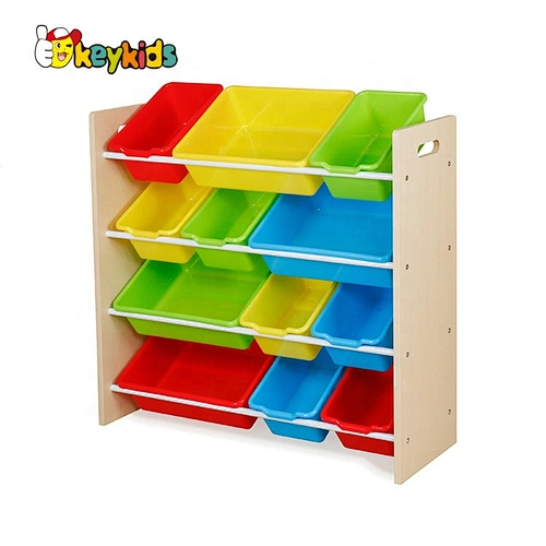 wholesale 12 pieces wooden toy shelves with bins W08C039