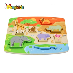 2019 New design cartoon wooden animal kingdom puzzle for children W14D091