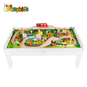 New design 90PCS white wooden train play table for children W04C009C