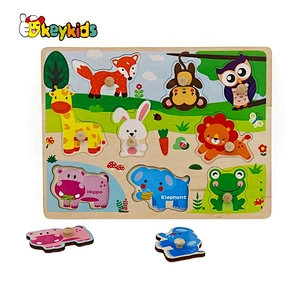 2019 New design baby educational wooden animal jigsaw puzzles with knob W14M153