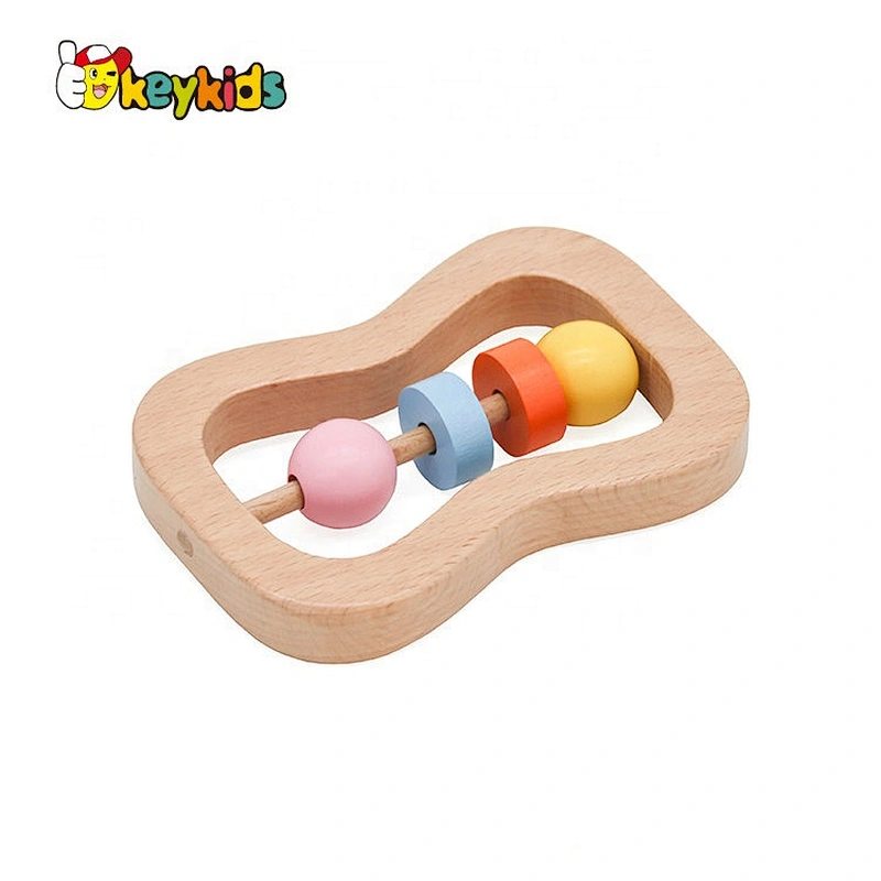 Cusomize newborn Montessori rattles toys wooden baby teether for sale W08K314