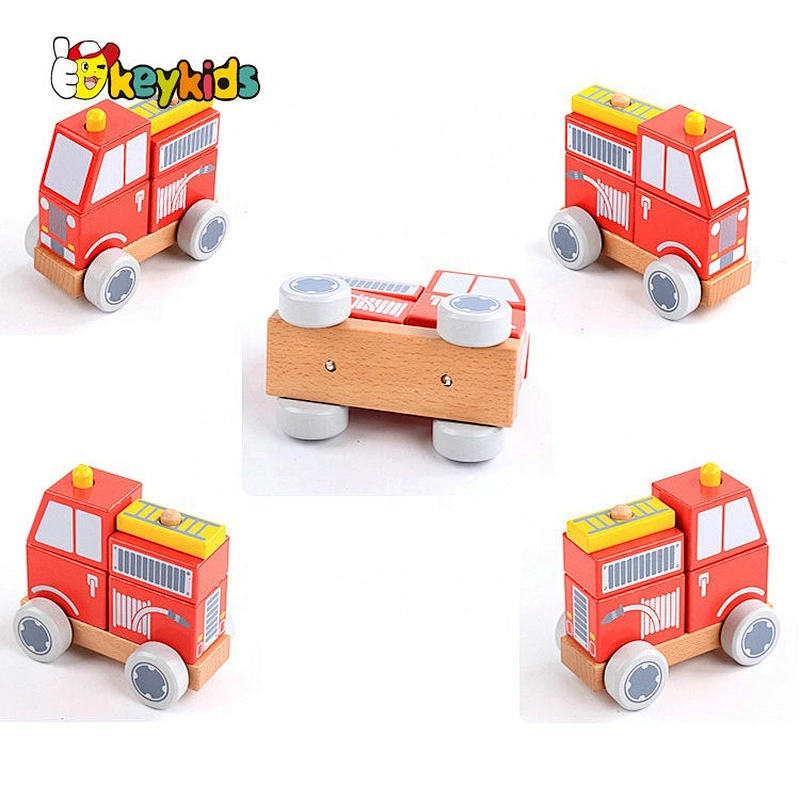 New arrival and good quality toddler wooden fire truck W04A532