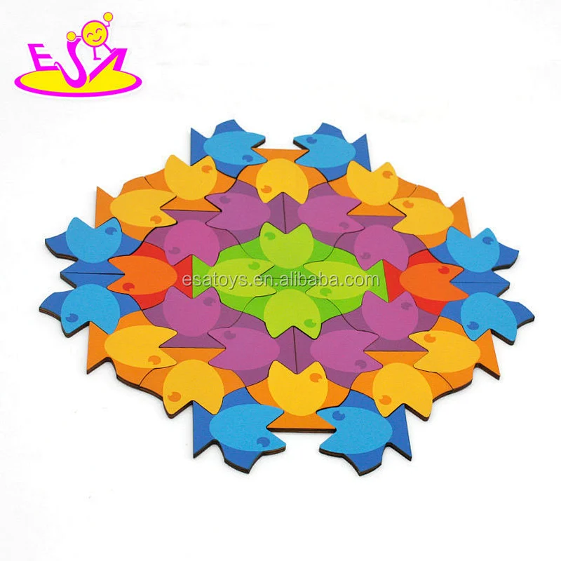 Customize different colors 3d wooden fish puzzle for kids W14A183