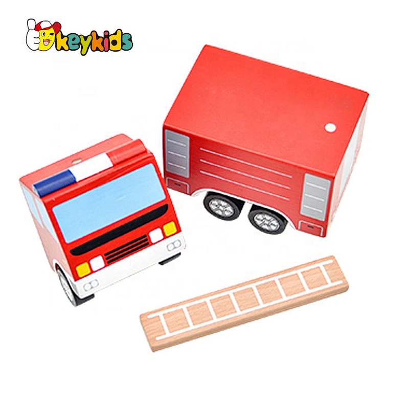2020 New design red wooden small fire truck toy for kids W04A459