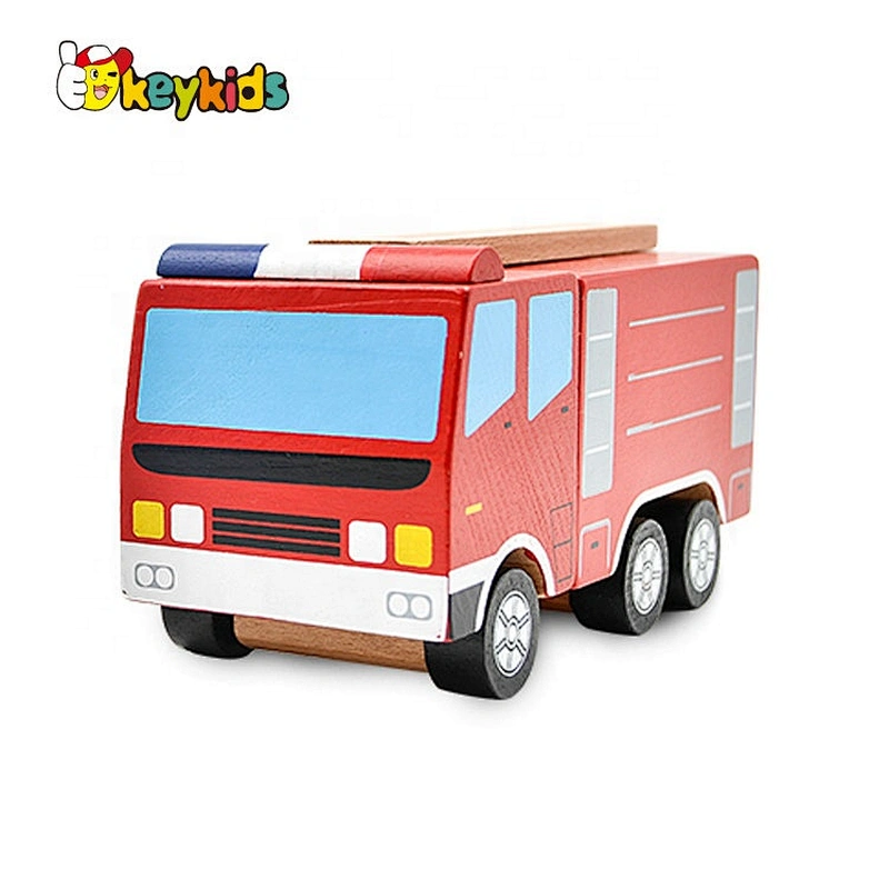 2020 New design red wooden small fire truck toy for kids W04A459