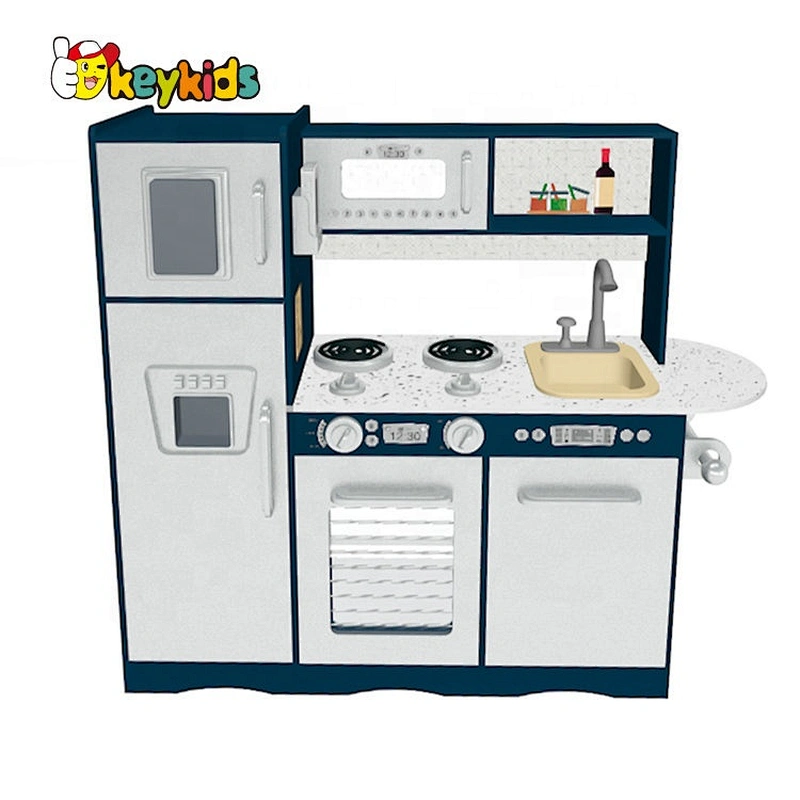 New design interactive play wooden toy kitchen set with real water W10C624