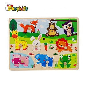 2019 New design baby educational wooden animal jigsaw puzzles with knob W14M153