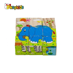 Cusomize 9 pcs 3D wooden animal cube puzzle for kids W14F068