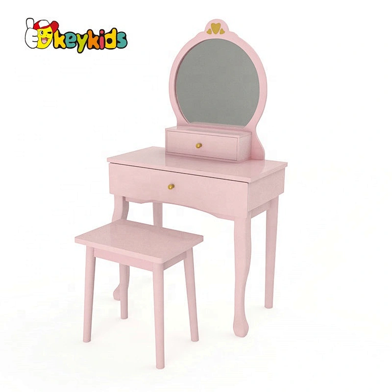 Customize white wooden little girls vanity table with Mirror & Stool W08H140D