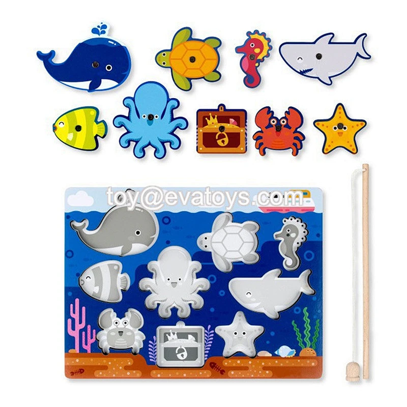 New popular kids magnetic wooden toy fishing rod with fish W01A342