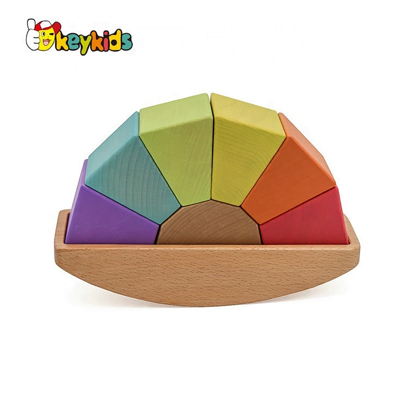 Customize rainbow colored wooden balancing blocks for kids W11F091
