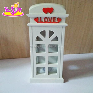 Customize telephone booth shape wooden white piggy bank for kids W02A272