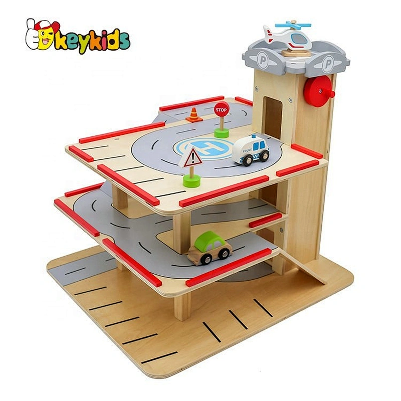 2019 New design educational play set wooden kids car garage with customize W04B077